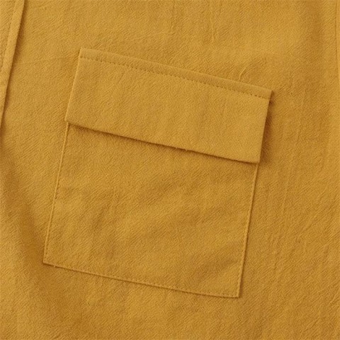 Men's solid colour casual cotton linen short sleeve shirt