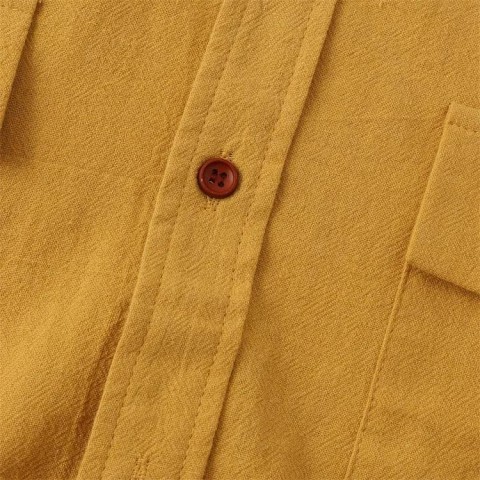 Men's solid colour casual cotton linen short sleeve shirt