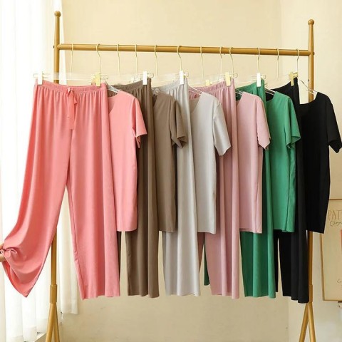 ? Buy 2 Free Shipping ?Soft Comfortable Ice Silk Short Sleeve T-Shirt Two Piece Set Loose Wide-leg Pants